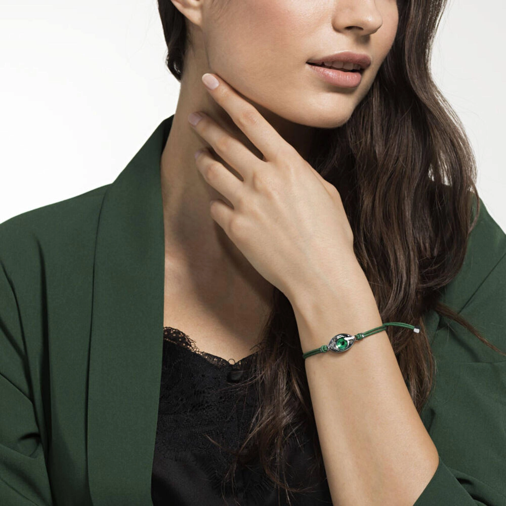 Swarovski Women's Bracelet - Power Green Evil Eye Adjustable Cord | 5551805
