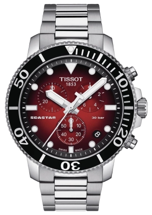 Tissot T-Sport Seastar 1000 Chronograph Stainless Steel Red Dial Date Divers Quartz Mens Watch T120.417.11.421.00