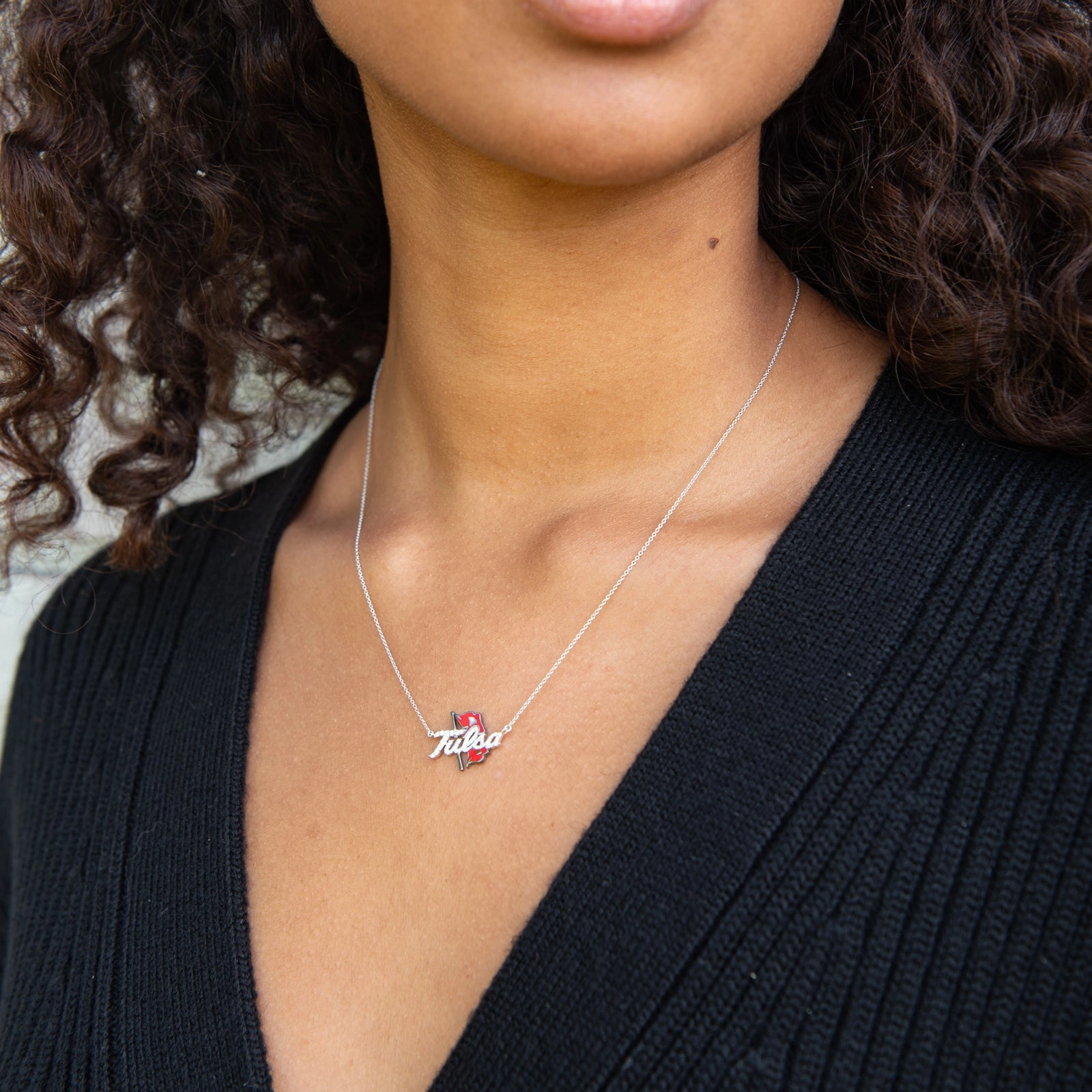 TU Necklace with Diamonds and Red Enamel