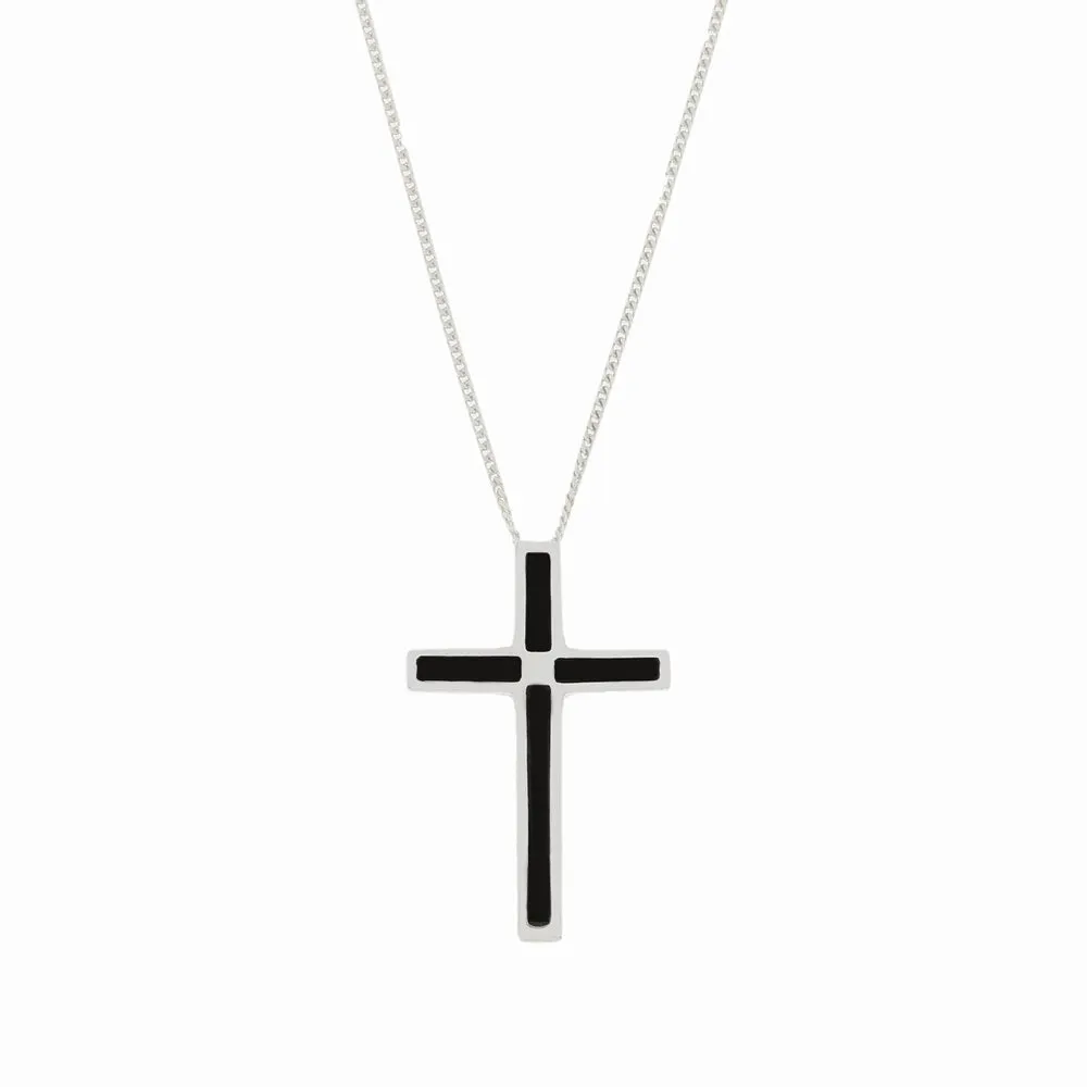 Whitby Jet Sterling Silver Cross Pendant and Chain