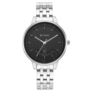 Workwear Women Black Dial & Stainless Steel Strap