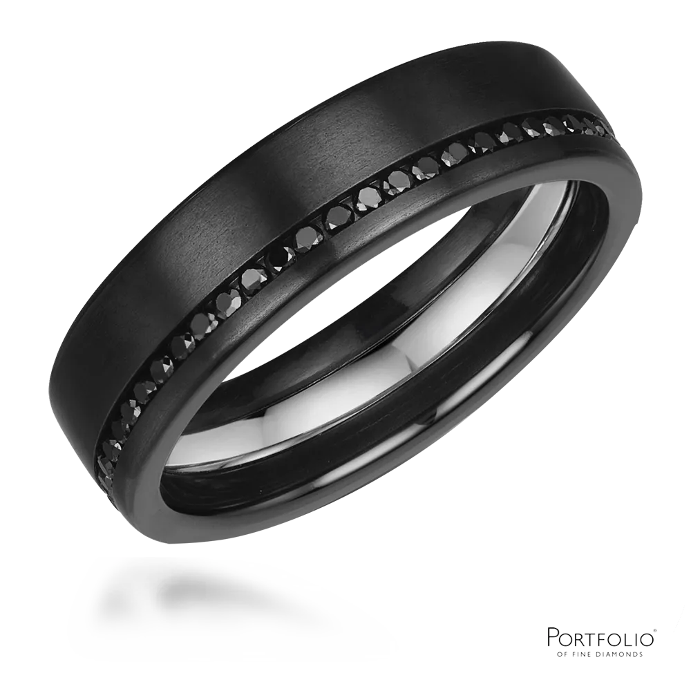 Zirconium And Diamond 6mm Wedding Ring